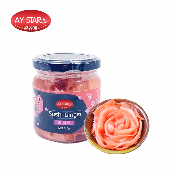 Zenzero per sushi in stile cinese giapponese appena marinato, affettato, bianco, rosso-rosa